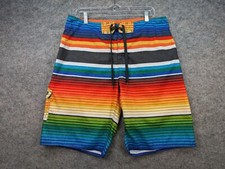 Hang Ten Boardshorts Mens 34 Multicolor Rainbow Striped Beach Swim Shorts