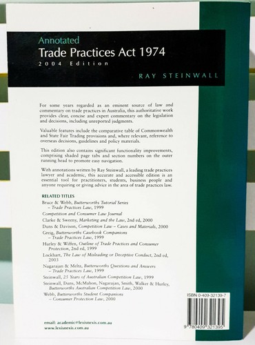 Annotated Trade Practices Act 1974: 2004 Edition! Book by Ray Steinwall! - Picture 2 of 3