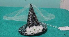 Black Pointed Fascinator White Flower White Veil Women Girls Medium Dolls FNPM22