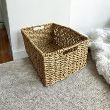 Large Tan Wicker Storage Basket Crate with Handles Home Organizer 14"x10"x7  