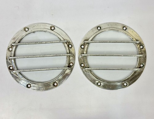 Old Ship Salvaged Original Aluminum Round Wall Porthole Hatch w/ Cage – Set of 2 - Picture 2 of 15