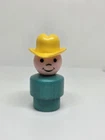 Vintage Fisher Price little people wood turquoise boy yellow cowboy hat