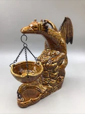 Vintage Ceramic Winged Dragon and Hanging Scale Incense Scent Oil Burner 7” Tall