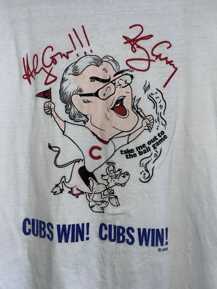 Vintage Ringer 1985 Chicago Cubs Win Harry Carey Hanes T-Shirt Size XL USA - Image 2 of 4