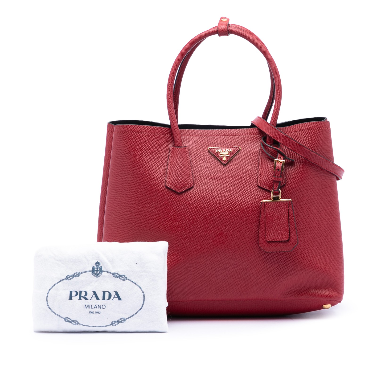 Authenticated Prada Large Saffiano Cuir Double Red Leather Satchel thumbnail 8