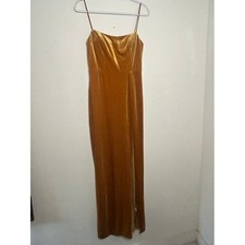 Jenny Yoo Logan Velvet Maxi Dress Marigold Gold Square Neck Slit Size 4