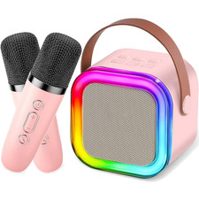 Kids Mini Karaoke Machine Portable Bluetooth Speaker with 2 Wireless Microphones