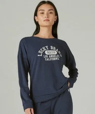 Lucky Brand Shirt Womens Small Navy Blue Long Sleeve Logo Shirt California