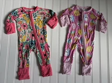 Little Sleepies Preemie Bamboo Pajamas Zippies Lot Of 2 Pink Floral Cookies
