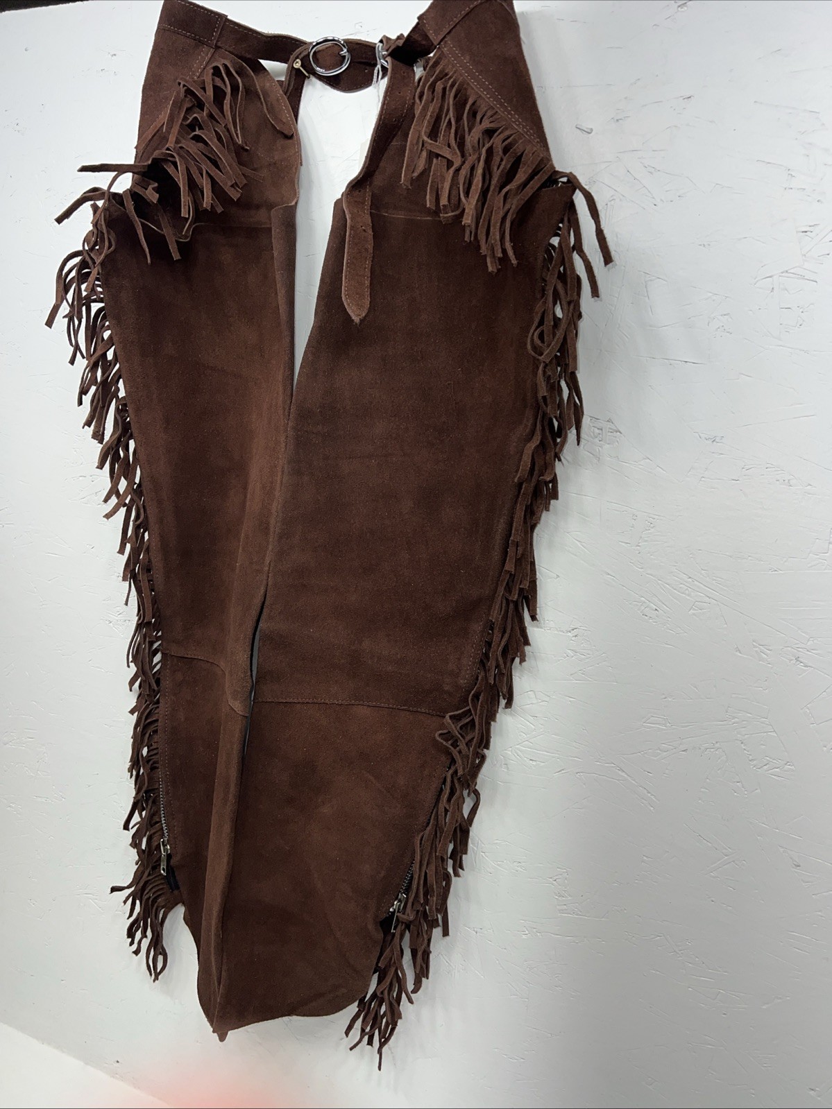 NOS Brown Show Western Chaps With Fringe Adjustable 44” Waist  I-61
