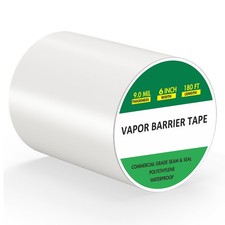 6" x 180' Vapor Barrier Tape, 9 Mil Thick White Polyethylene Waterproof Seali...
