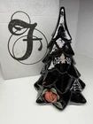 FENTON ART GLASS BLACK  HALLOWEEN TREE Hand Painted With Box, Mint