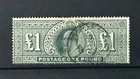 GB KING EDWARD VII SG 320 £1 DEEP GREEN FINE USED