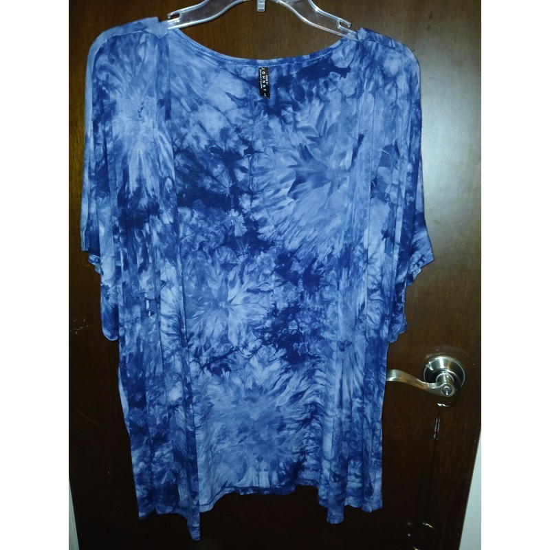 Johnny Kimono Modal Blend Topper Blue Tie Dye Short Sleeve Open Front Festival L