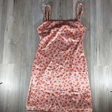 Urban Outfitters Dress Pink Butterfly Print Spaghetti Strap Satin Mini Small XS