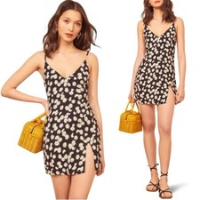 Reformation Marlowe Mini Slip Dress Daisy Chain Black Sz XL Preppy coquette Y2K