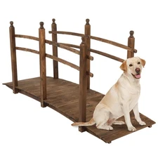 7.5 ft Garden Bridge, Arch Walkway Wooden Bridge with Safety Rails Stained Fi...