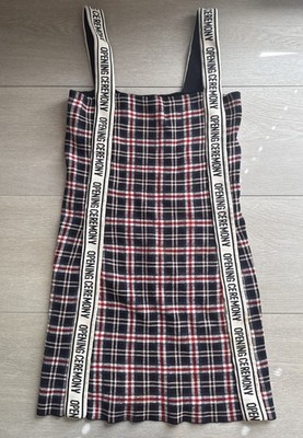 Opening Ceremony Plaid Knit Dress Logo Tape Strap Tartan Red Blue Mini Size S P