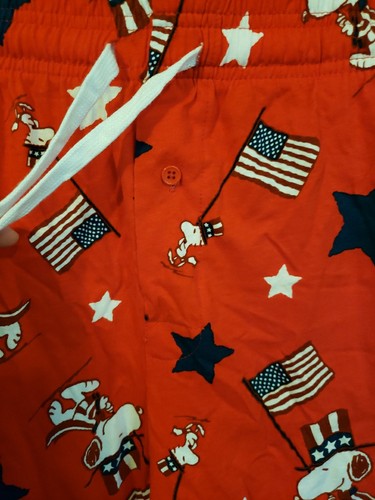 Mens Peanuts Snoopy Lounge Pajama Sleep Shorts Pockets Sz Large Red Americana - Picture 2 of 3