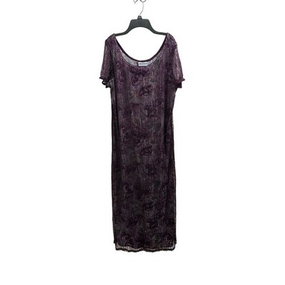 Maxi Dress Floral Whimsigoth Caroline Wells Women Size 12-14 Purple Crochet Mesh