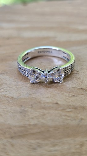 *New Authentic* Pandora Sparkling Bow Double-row Ring-193552C01 Size 8 ...