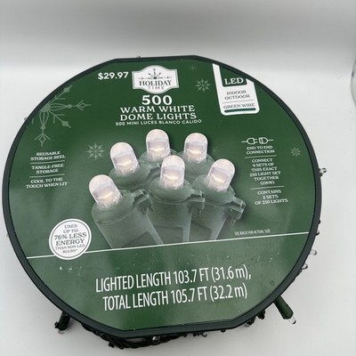 NEW Holiday Time 500-Count WARM WHITE LED Dome Christmas Lights WHITE WIRE