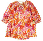 Terra & Sky Blouse Women's Sz 2X Floral V-Neck Smock Tropical Coastal Top NWT