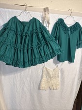 Malco Modes Square Dancing Outfit Green/White Large Skirt, Petticoat, Top, Belt