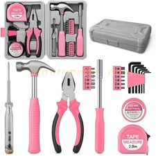 25PCS Pink Household DIY Tool Kit, Small Mini Tool Box Set of Starter Basic Tool