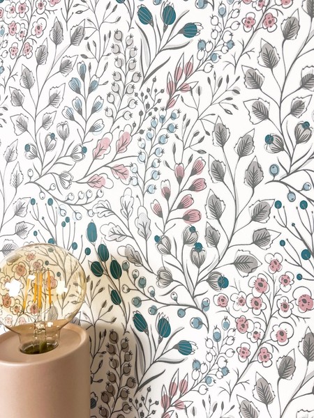Newroom Vliestapete Weiß Blumen Floral Romantisch Rosa Blau Schlafzimmer Edel-image