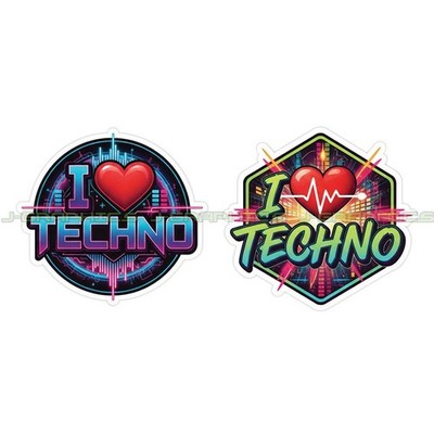I Love Techno Music Vinyl Decal Sticker 2 Pack A