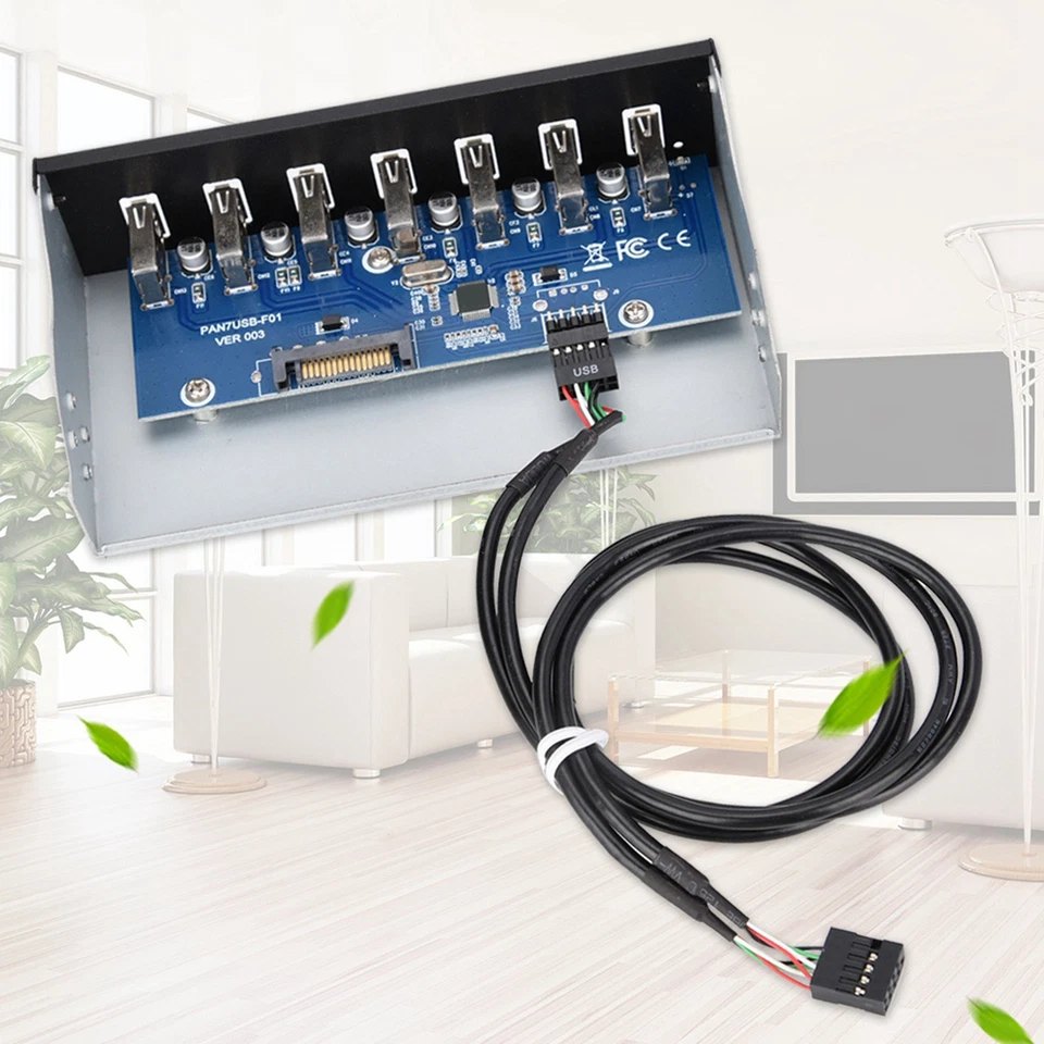 OVAQUIXI 7-Port-USB-Hub-Laufwerksschacht USB 2.0 Front Panel Frontplat Front - Bild 2 von 4
