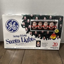 GE String-A-Long Mini Blow Mold Plastic Santa Christmas Lights Set 1990s
