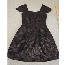 BCBGeneration Dress Womens 10 Black Metallic Jacquard Fit Flare Cocktail