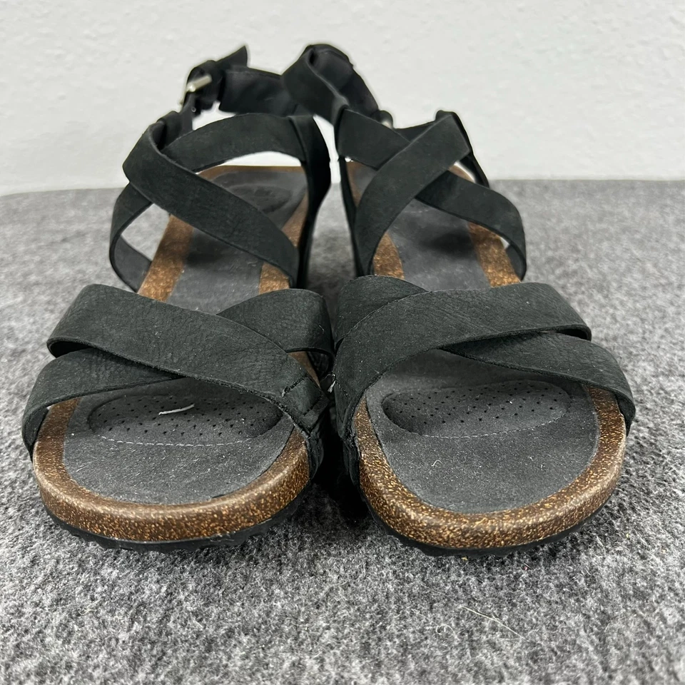 Teva Mahonia Wedge Cross Strap Sandals Black Leather Women's 9.5 - Image 2 of 4