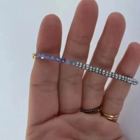Pulsera tobillo perla tanzanita cadena dorada con cuentas delfín J Foto 3 de 4