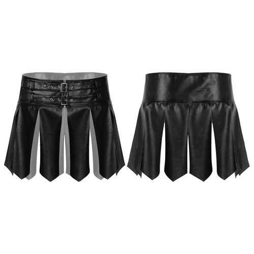 Men's Faux Leather Adjustable Buckle Skirt Retro Roman Gladiator Kilts Dress Up - Picture 1 of 17