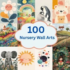 100 Nursery Wall Art Prints Bundle | Animals, Nature, Flowers & More