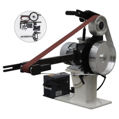 110V Dual-Use Frequency Conversion Industrial Belt Sander w/Grinding Wheel 1500W