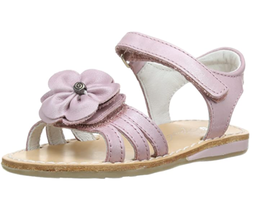 Noël Noel Suzy Infant Girls Pink Leather Riptape Strap Floral Designer Sandals - Afbeelding 1 van 6