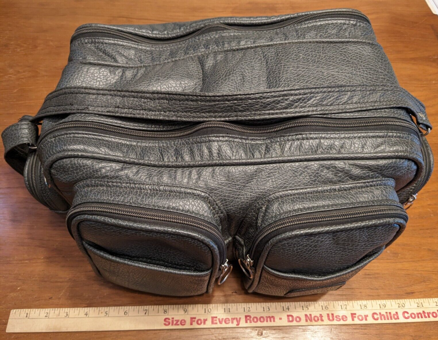 Vintage Gray Pebbled Leather Duffel Gym Bag for Travel-image