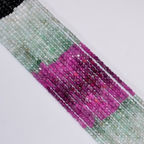 Labradorite Ruby & Sapphire Gemstone Box Faceted Beads 3X3 mm Strand 13" GB516 - Picture 2 of 2