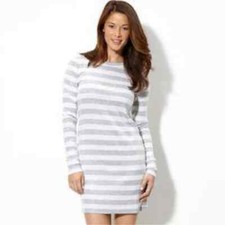 Michael by Michael Kors Sequin Striped T Dress  Long Sleeve Crew Sz M