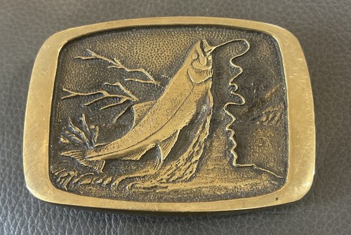 Vintage Fly Fishing Belt Buckle Solid Brass BTS made in USA