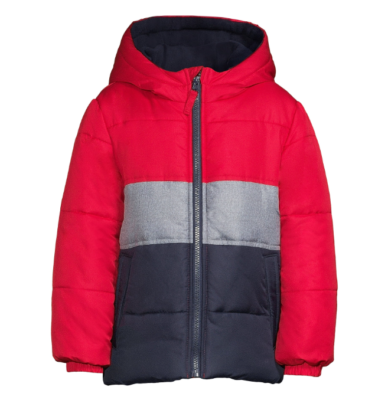 Weather Tamer Boys Hooded Long Sleeve Colorblock Winter Puffer Coat, Size 14