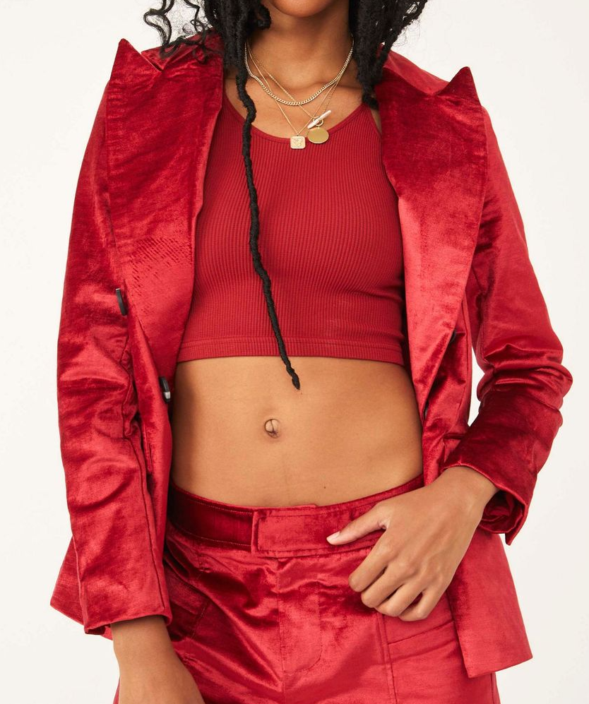 $198 NWT FREE PEOPLE SzXS ASHBY DOUBLE BREASTED STRETCH BLAZER CHERRY JUICY