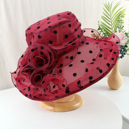New Women Organza Polka Dot Church Hat Mesh Flower Cap Wedding Beach Party Prom - Picture 11 of 18