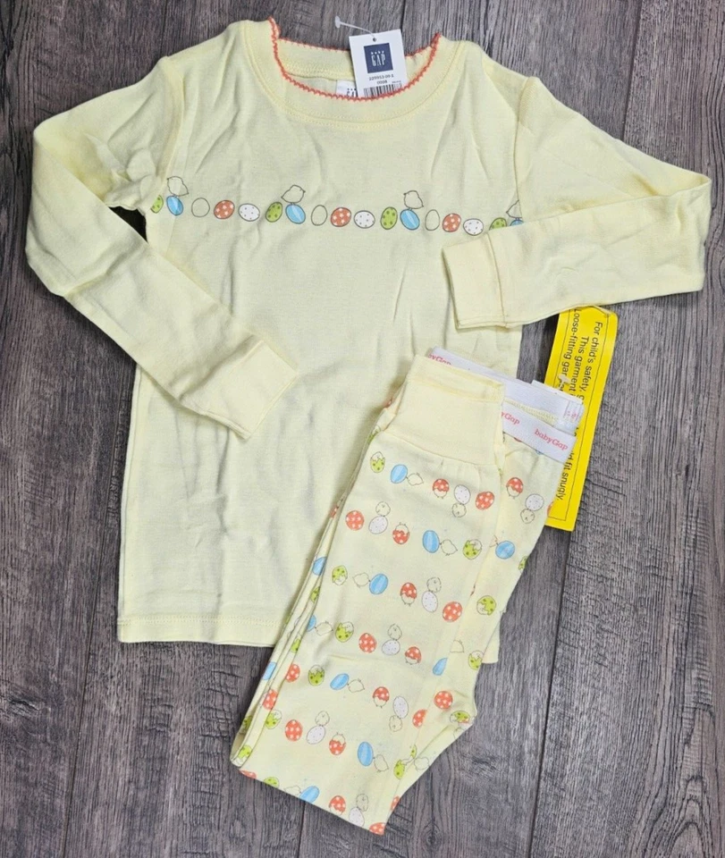 Little Girl Clothes New Gap 2pc Size 4 Yellow Spring Chicken Easter Egg Pj's - Image 2 of 3