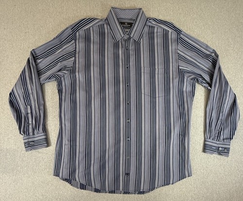 Bugatchi Uomo Hemd Herren 2XL Langarm blau grau gestreift 100% Baumwolle - Bild 14 von 24