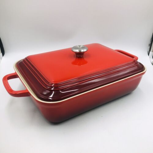 Le Creuset 31cm. San Francisco Stoneware Rectangular Covered Baker, Red Cherise